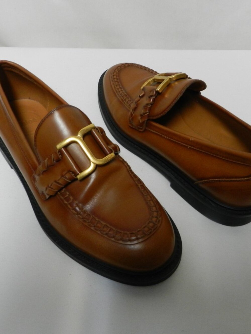 Chloe Marcie Size 37 or 7 Marcie Loafers brown w/ gold tone Italy slide flats